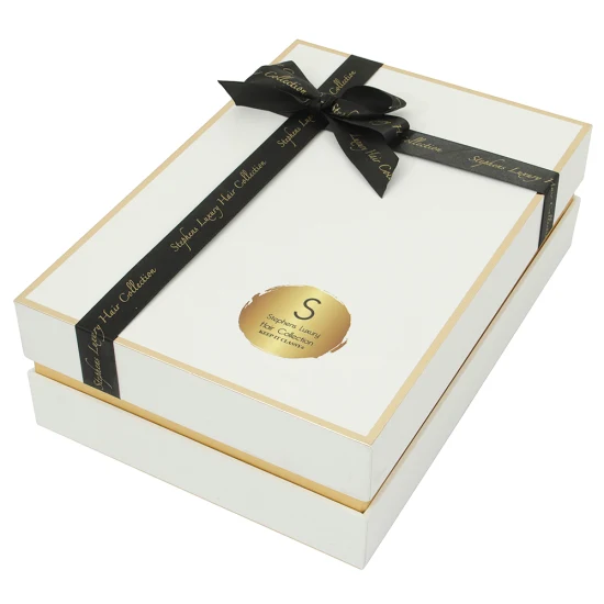 Lussuosa scatola di carta da regalo rigida foderata in raso per confezionare parrucche con logo personalizzato