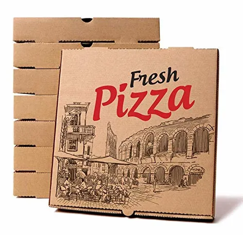 Scatola per pizza, 12 pollici, 14 pollici, dimensioni personalizzate, scatole per pizza in cartone ondulato e bianco, motivo logo personalizzato/stampato, design isolante/maniglia