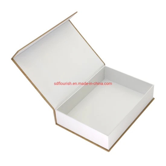 Confezione regalo compleanno a forma di libro in carta patinata beige, cartoncino rivestito